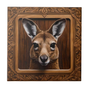 Australian 3D Wood Print Kangaroo, Tile