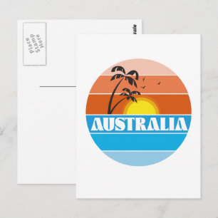 Australian 80s sunset retro logo postcard