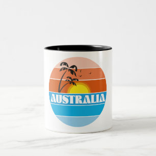 Australian 80s sunset retro logo Two-Tone coffee mug