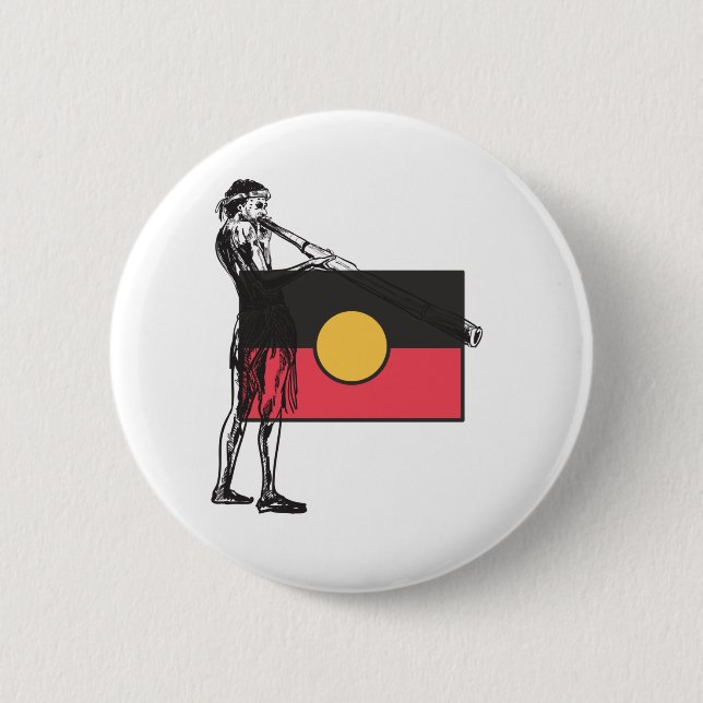 Australian Aboriginal Flag And Aborigin 2 Inch Round Button (Front)