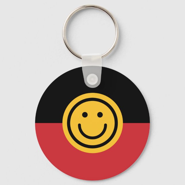 Australian Aboriginal flag with Smile face Keychain (Front)