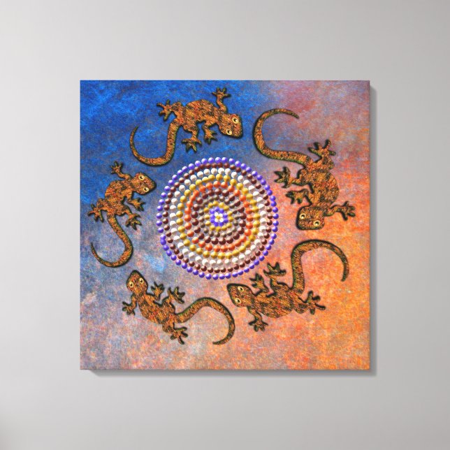 Australian Aboriginal-style Gecko Circle of Life Canvas Print (Front)