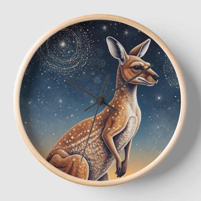 Australian Aboriginal-themed Kangaroo Scene Clock (Front)