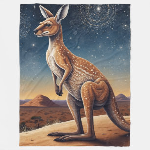 Australian Aboriginal-themed Kangaroo Scene Fleece Blanket