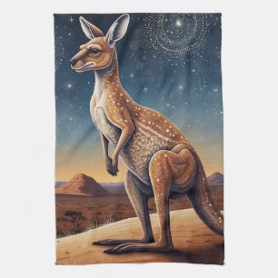 Australian Aboriginal-themed Kangaroo Scene Kitchen Towel