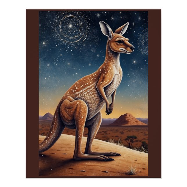 Australian Aboriginal-themed Kangaroo Scene Poster (Front)