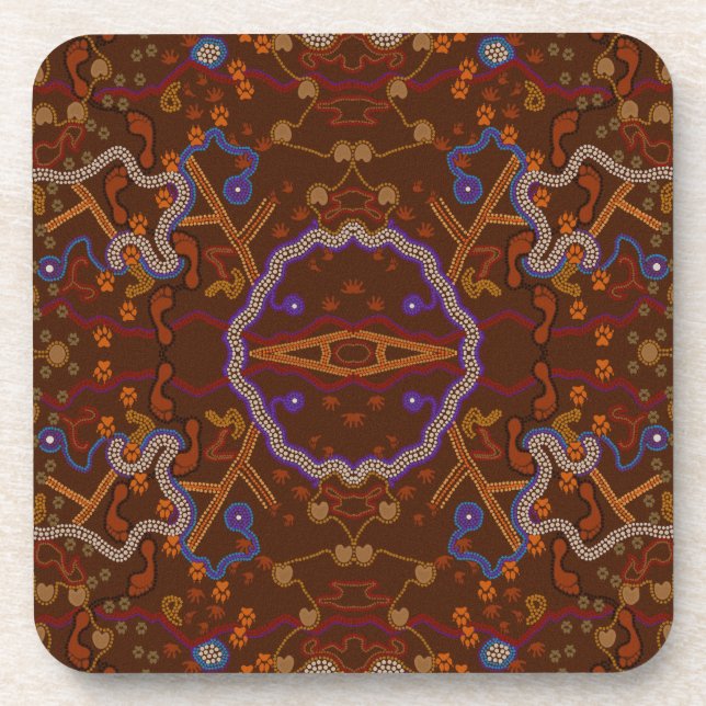 Australian Aborigine Walkabout with Animal Tracks Coaster (Front)