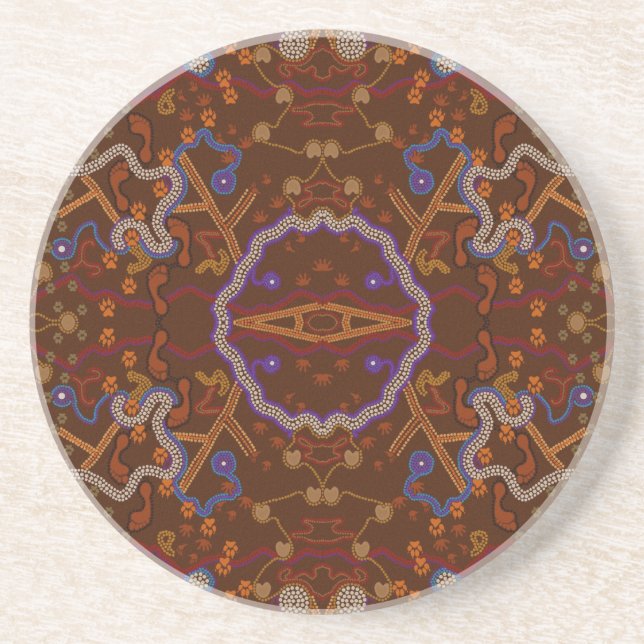 Australian Aborigine Walkabout with Animal Tracks Coaster (Front)