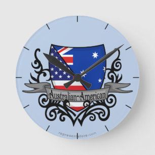 Australian-American Shield Flag Round Clock