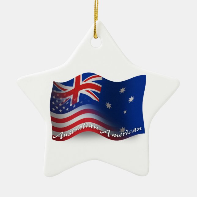 Australian-American Waving Flag Ceramic Ornament (Front)