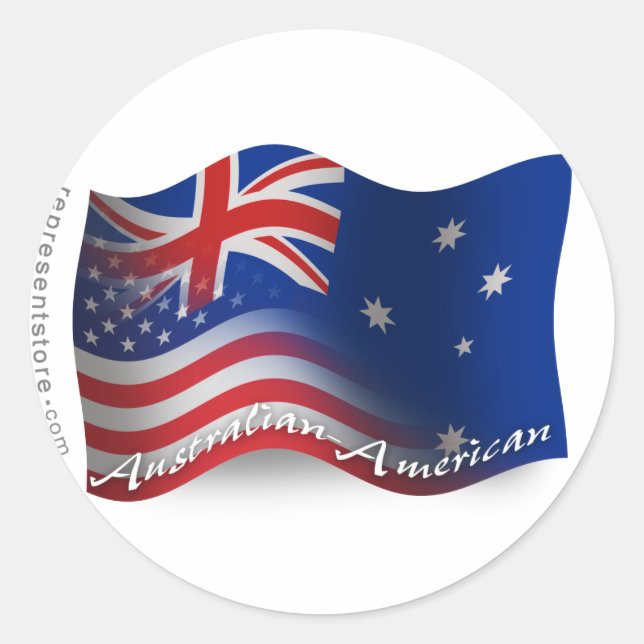Australian-American Waving Flag Classic Round Sticker (Front)