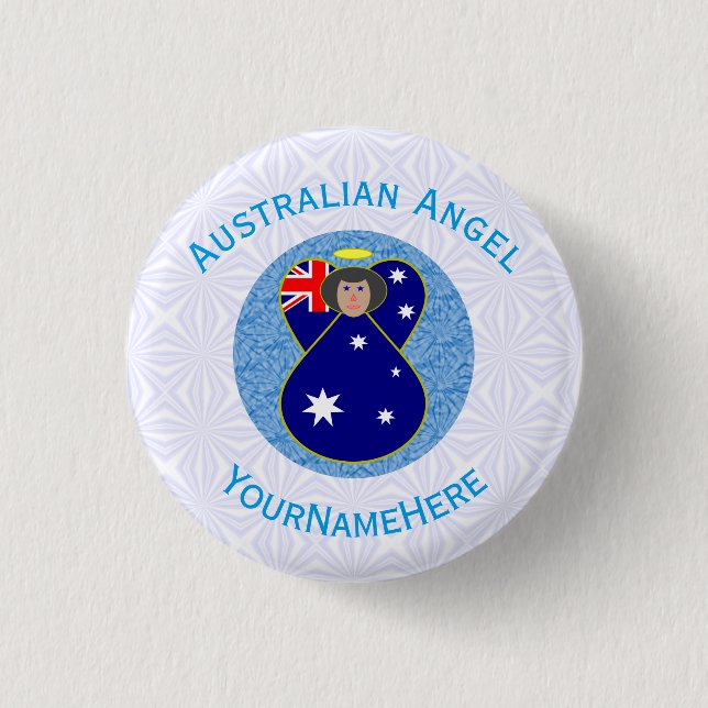 Australian Angel Blue White Personalized 1 Inch Round Button (Front)