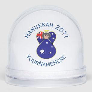 Australian Angel Hanukkah Flag Personalized  Snowglobe