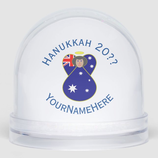 Australian Angel Hanukkah Flag Personalized  Snowglobe (Front)