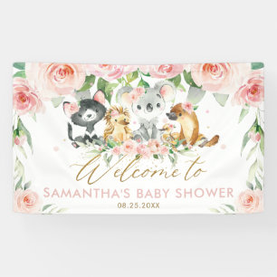 Australian Animal Pink Floral Baby Shower Backdrop Banner