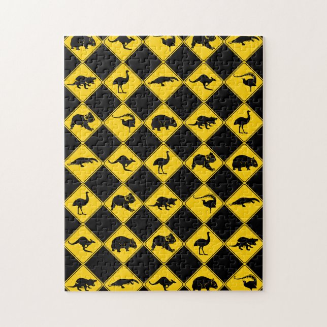 Australian Animal Road Signs Checkerboard Pattern Jigsaw Puzzle (Vertical)