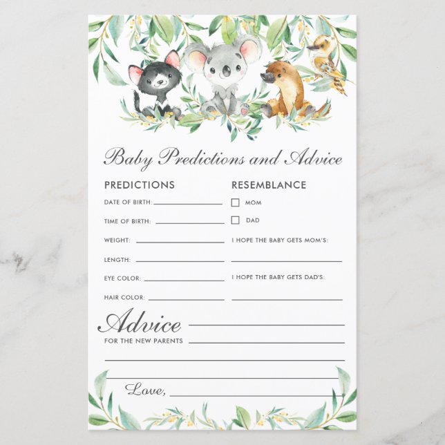 Australian Animals Baby Predictions and Advice (Front)