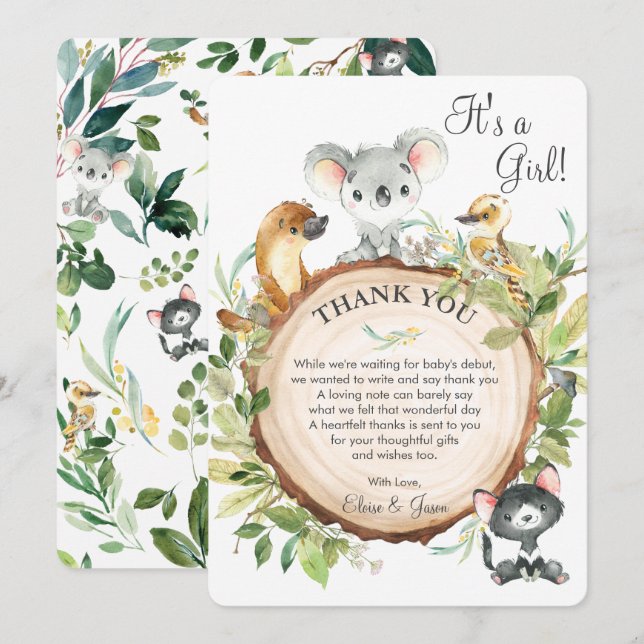 Australian Animals Cute Koala Neutral Baby Shower Thank You Card (Front/Back)