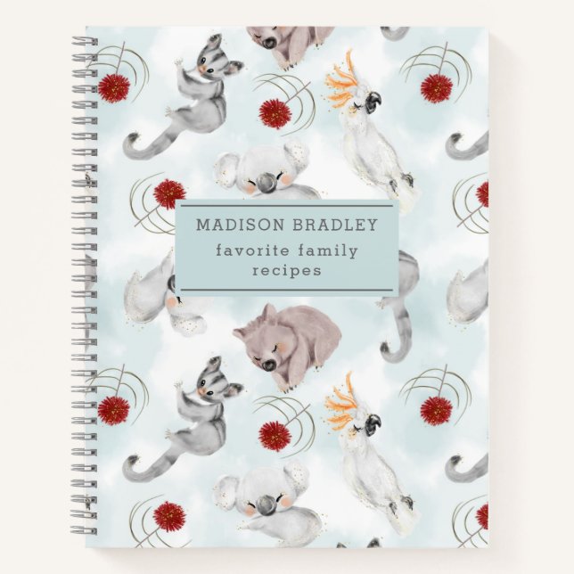 Australian Animals Cute Recipe Book Personalized (Front)