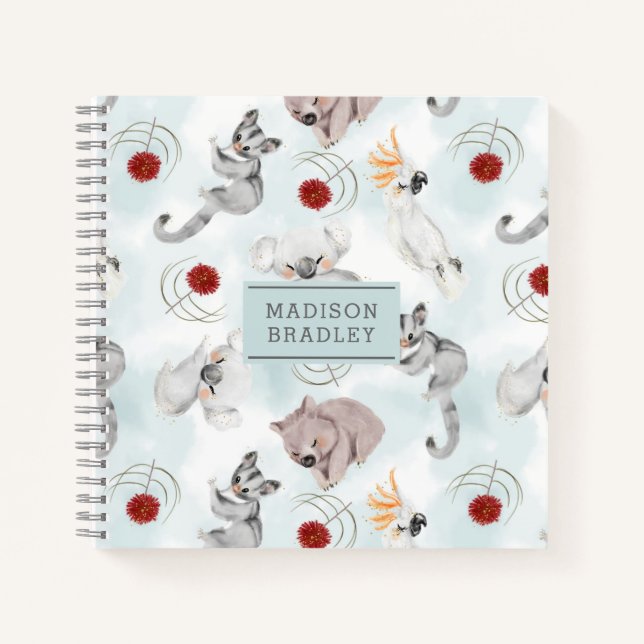 Australian Animals Cute Watercolour Personalized Notebook (Front)