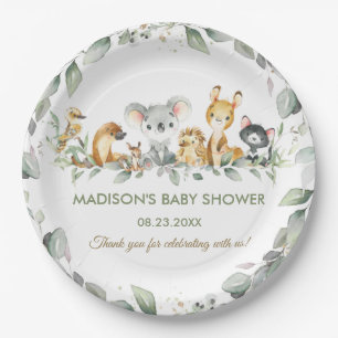 Australian Animals Greenery Birthday Baby Shower Paper Plate