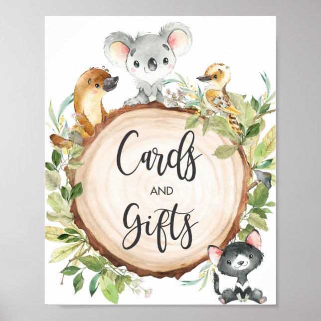 Australian Animals Greenery Cards and Gifts Sign (Front)