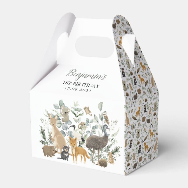 Australian Animals Greenery Eucalyptus Birthday Favor Box (Front Side)