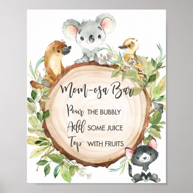 Australian Animals Greenery Shower Mom-osa Bar  Poster (Front)