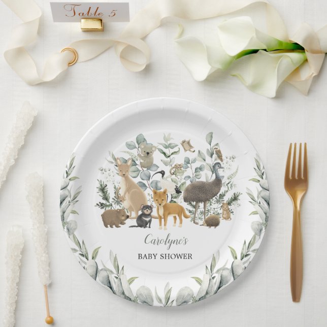 Australian Animals Leafy Eucalyptus Baby Shower Paper Plate (Wedding)