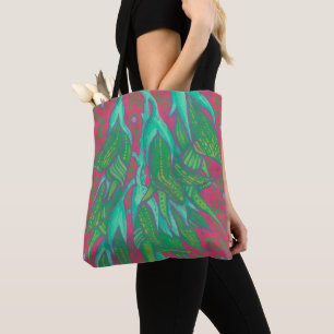 Australian Bird Flower, Tropical Floral Green Pink Tote Bag