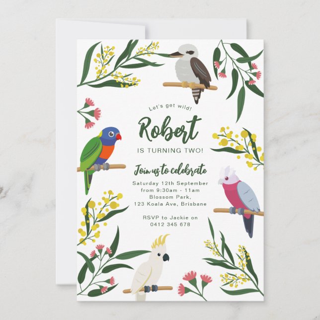 Australian Birds Birthday Invitation (Devant)