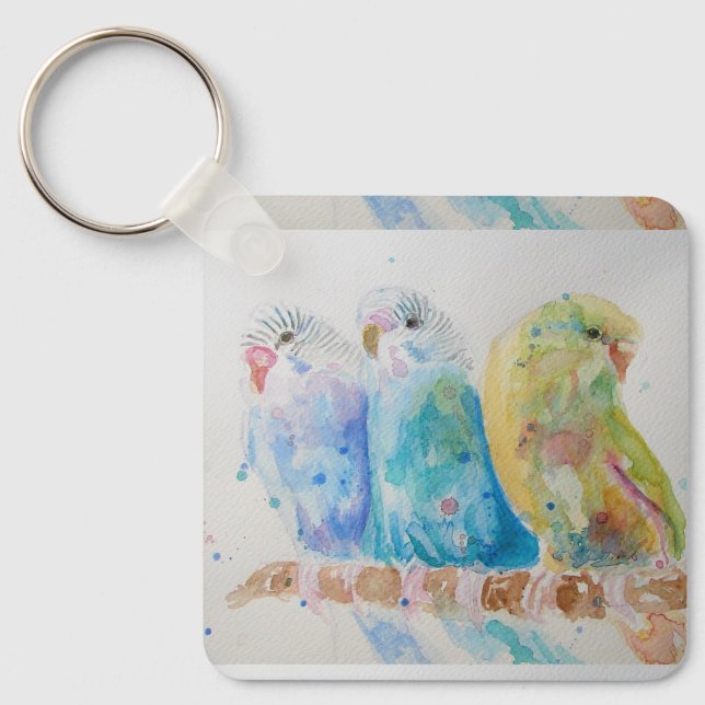 Australian Birds Budgie Watercolor Art Key Ring (Front)