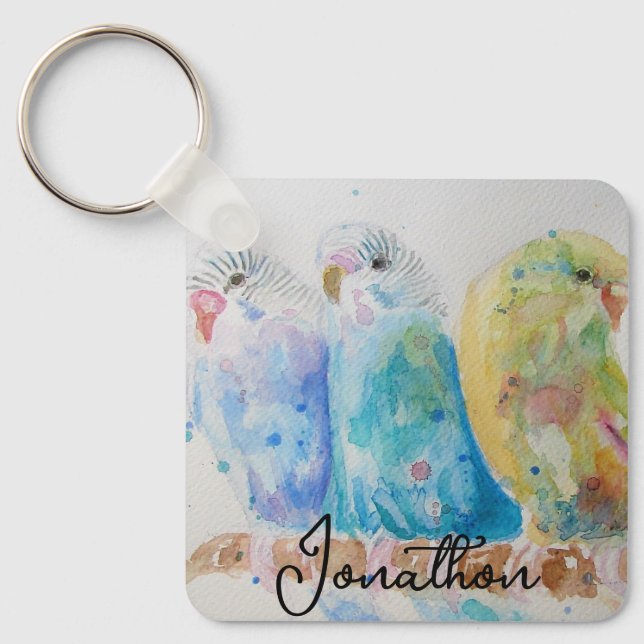 Australian Birds Budgie Watercolor Art Key Ring (Front)