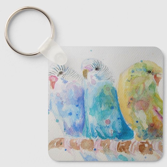 Australian Birds Budgie Watercolor Art Key Ring (Front)