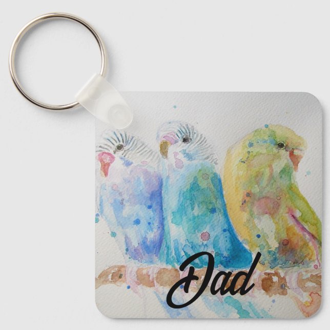 Australian Birds Budgie Watercolor Art Key Ring (Front)