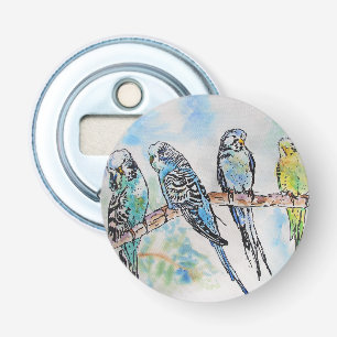 Australian Birds Budgie Watercolor Art Key Ring Bottle Opener