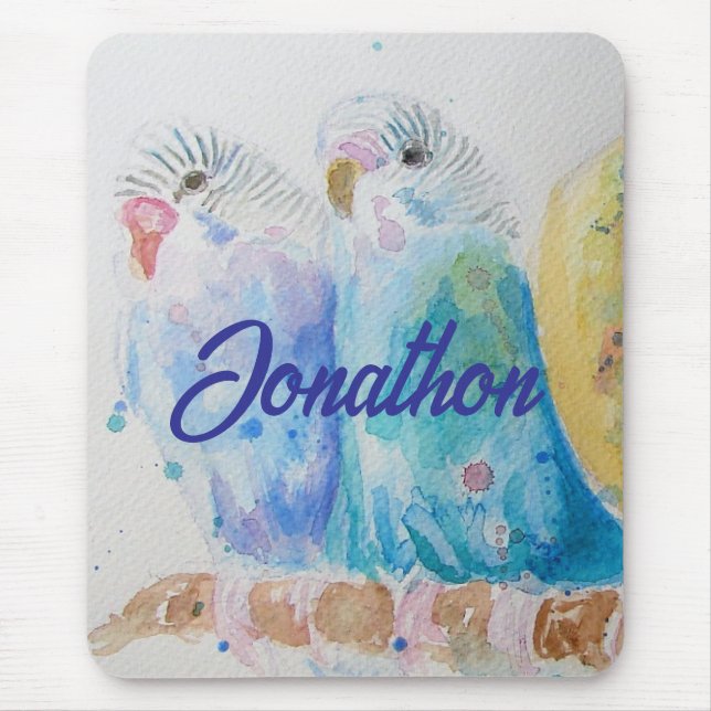 Australian Birds Budgie Watercolor Art Key Ring Mouse Pad (Front)
