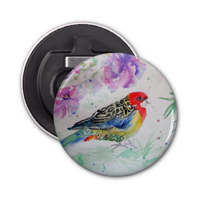 Australian Birds Rosella Parrot Watercolor Art Bottle Opener (Front)