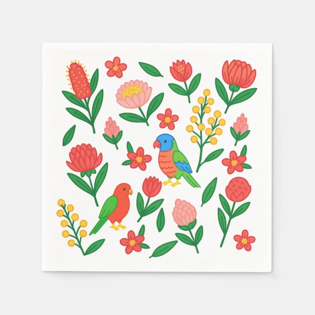 Australian Blooms & Birds Paper Napkin (Front)