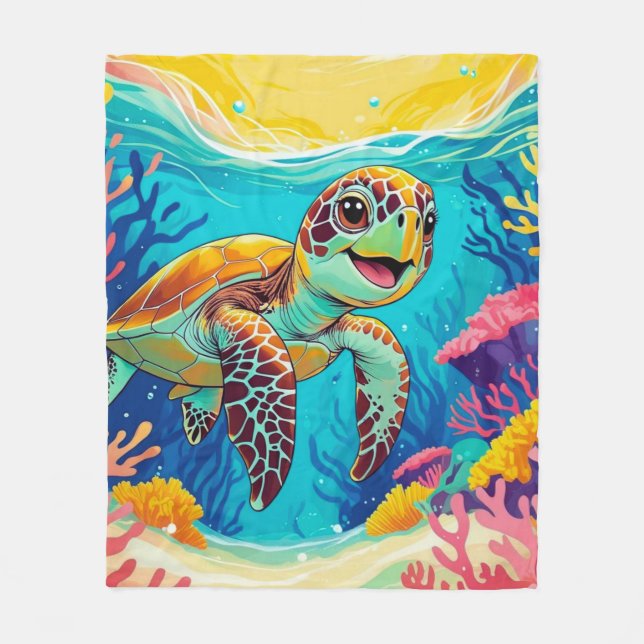 Australian Boho Turtle Fleece Blanket | Sunny (Front)