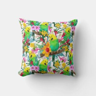 Australian Budgerigar Wildflower Pattern Throw Pillow