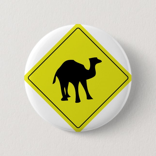 australian camel roadsign yellow 2 inch round button (Front)
