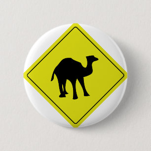 australian camel roadsign yellow 2 inch round button