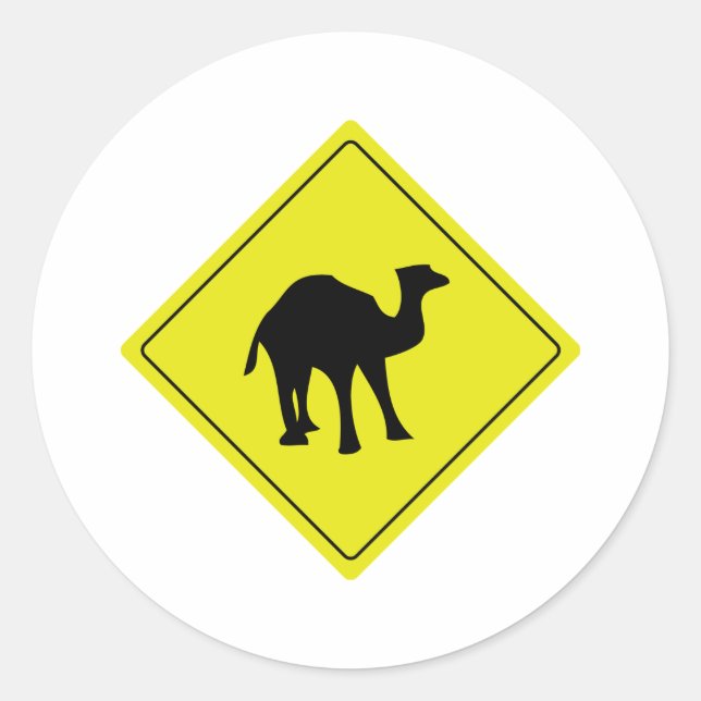 australian camel roadsign yellow classic round sticker (Front)