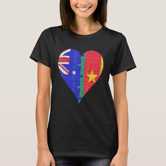 Australian Cameroonian Flag Heart T-Shirt (Front)