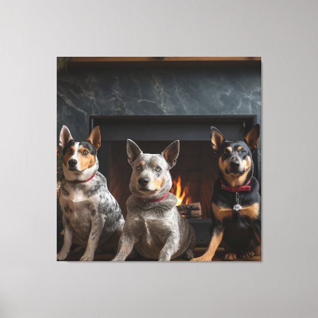Australian Cattle by the Fireplace Christmas Canvas Print (Front)