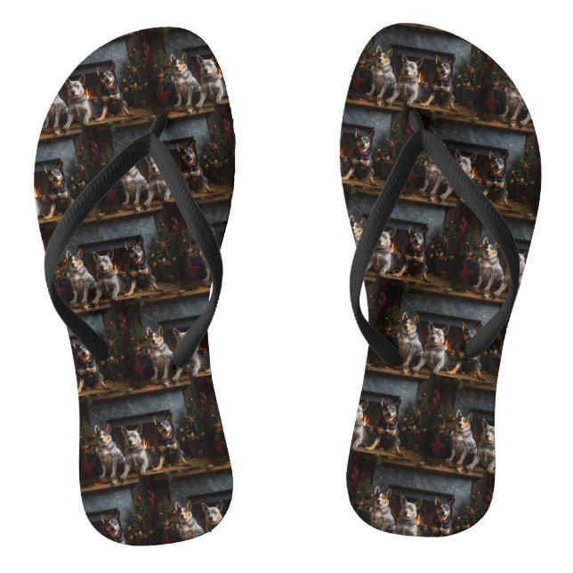 Australian Cattle by the Fireplace Christmas Flip Flops (Footbed)