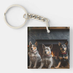 Australian Cattle by the Fireplace Christmas Keychain