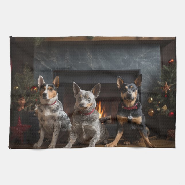 Australian Cattle by the Fireplace Christmas Kitchen Towel (Horizontal)