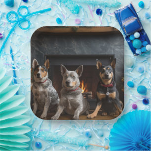 Australian Cattle by the Fireplace Christmas Paper Plate